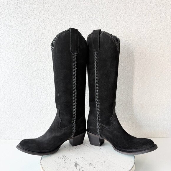 Lane PLAIN JANE Womens Cowboy Boots 7.5 Black Suede Western Cowgirl Mid Calf - Picture 7 of 11